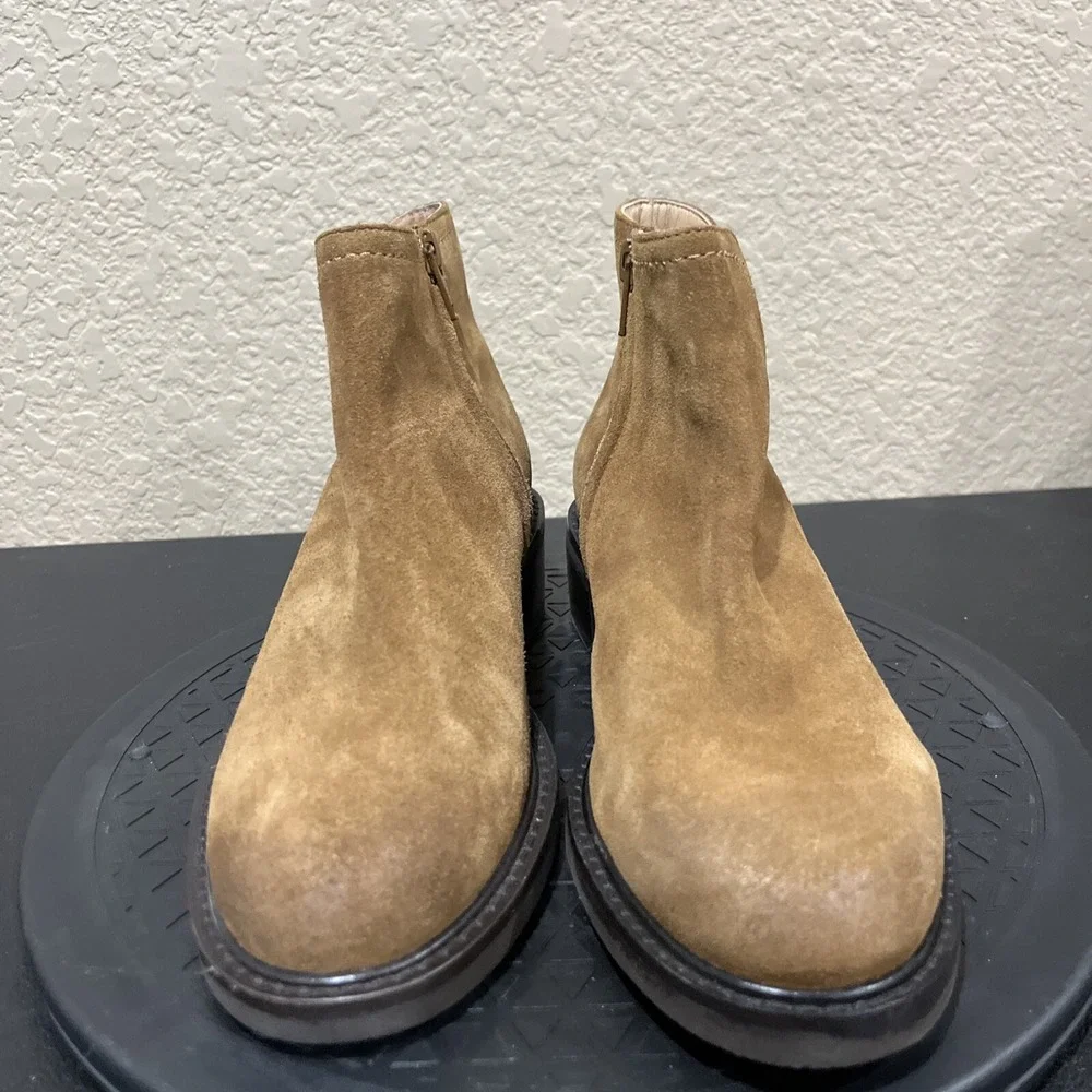 Seychelles Ankle Boots‎ Women 8 Tan Suede Side Slit Low Block Heel Booties Chic